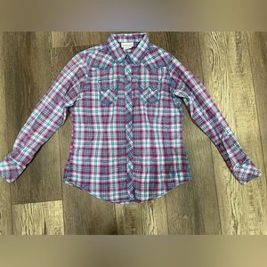 ARIAT Retro Fit Pearl Snap Button Down Western Shirt Pink Plaid